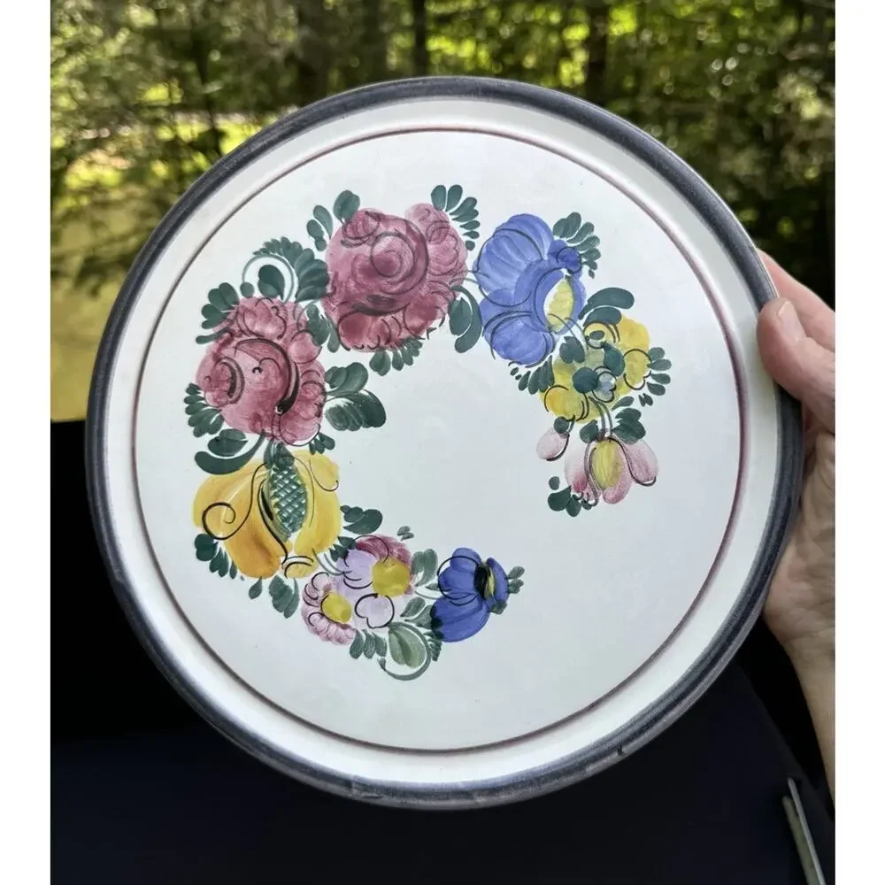 GMUNDNER AUSTRIA KERAMIK POTTERY CAKE PLATE Hand Painted 11” -A86